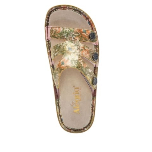 ALEGRIA Enmeshed Slide Sandals Floral Gold Peach Sage Green Tan EU 39 US 9 - Picture 3 of 11